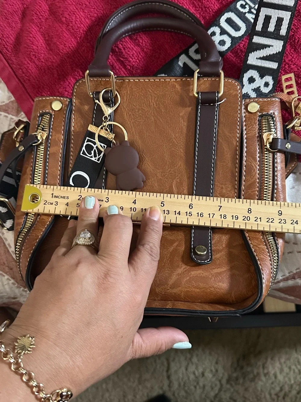 Structured Tan Faux Leather Crossbody Bag with Gold Accents